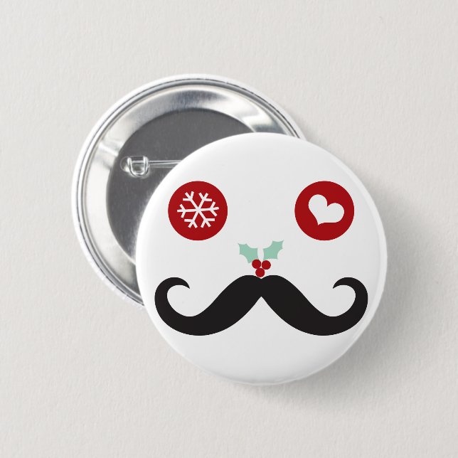 Silly Moustache Cute Funny Face Christmas Holiday 6 Cm Round Badge (Front & Back)