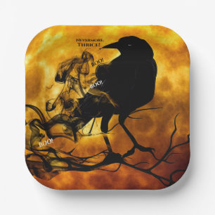 Silly Nevermore Boo Black Raven Halloween Party Paper Plate