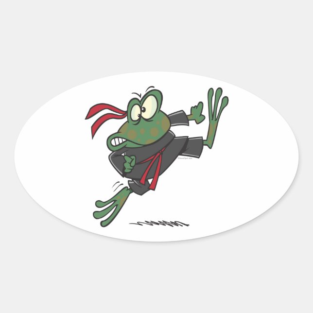 silly ninja frog cartoon oval sticker (Front)