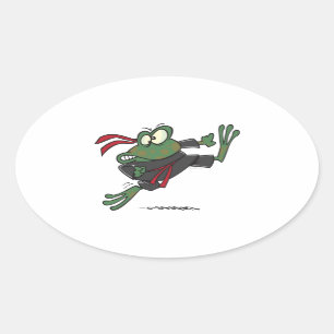 silly ninja frog cartoon oval sticker