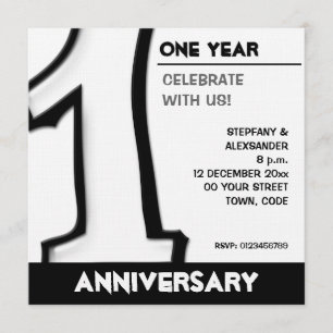 Silly Number 1 white Anniversary Invite