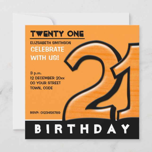 Silly Number 21 orange Birthday Party Invitation (Front)