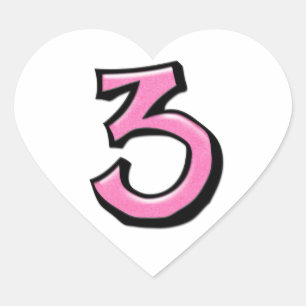 Silly Number 3 pink white Heart Sticker