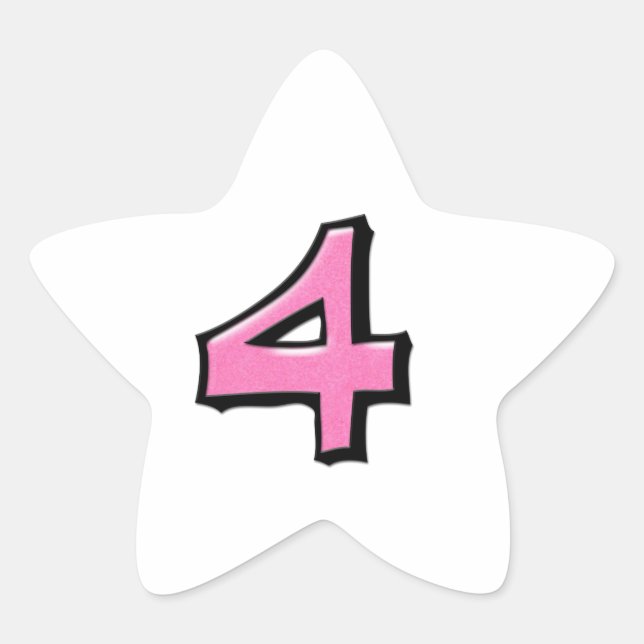 Silly Number 4 pink white Star Sticker (Front)