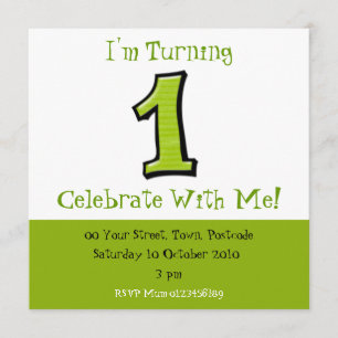 Silly Numbers 1 green Birthday Invitation