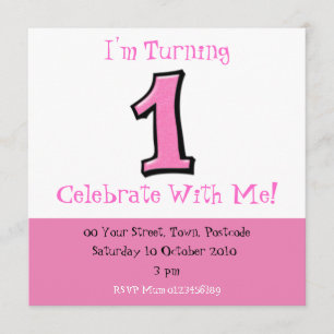 Silly Numbers 1 pink 1st Birthday Invitation