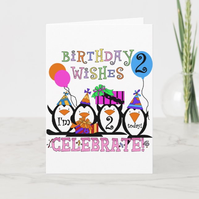 Silly Penguins 2nd Birthday T-shirts and Gifts Card (Front)