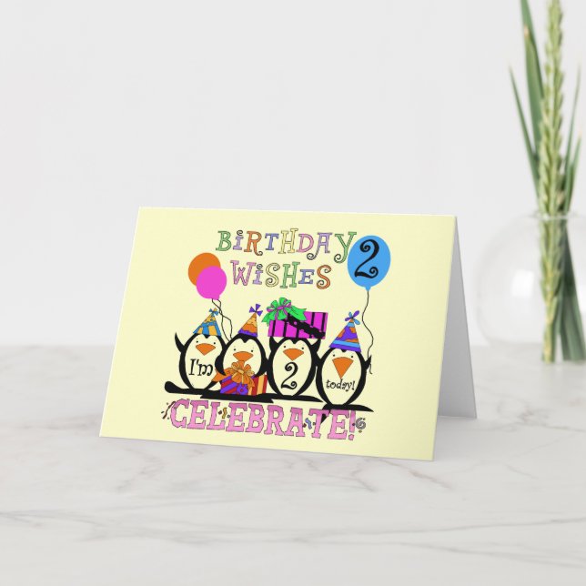 Silly Penguins 2nd Birthday T-shirts and Gifts Card (Front)