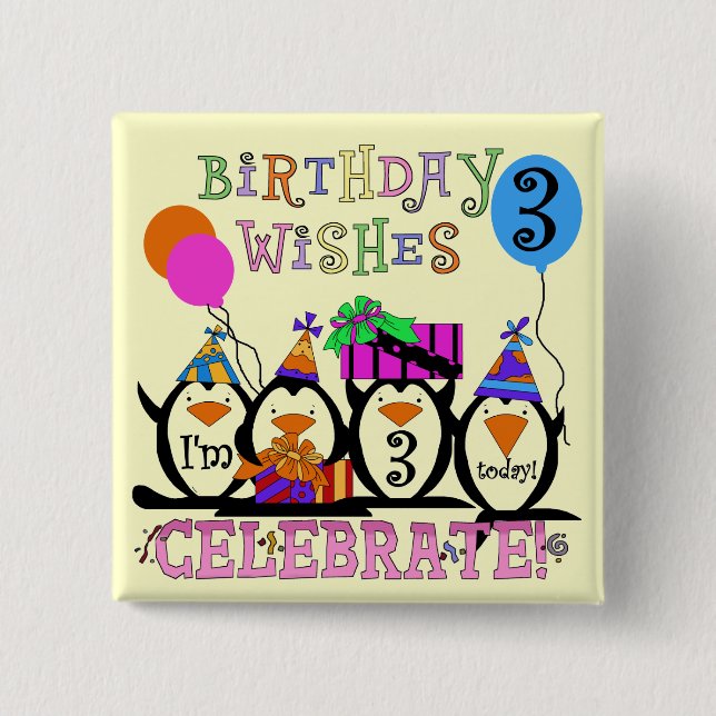 Silly Penguins 3rd Birthday Tshirts and Gifts 15 Cm Square Badge (Front)