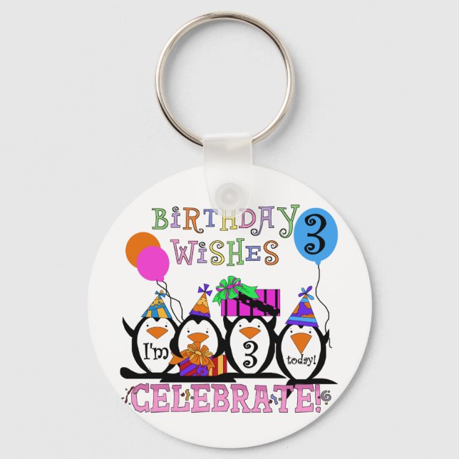 Silly Penguins 3rd Birthday Tshirts and Gifts Key Ring (Front)