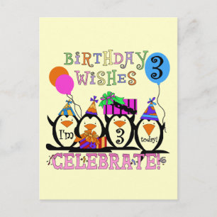 Silly Penguins 3rd Birthday Tshirts and Gifts Postcard