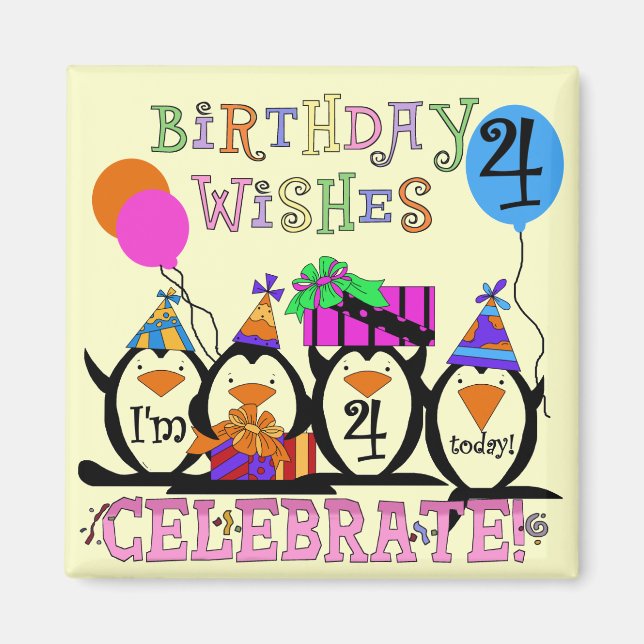 Silly Penguins 4th Birthday T-shirts and Gifts Magnet (Front)
