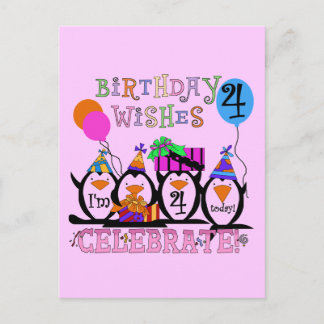 Silly Penguins 4th Birthday T-shirts and Gifts Postcard