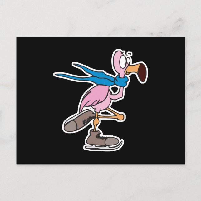 silly pink flamingo ice skating postcard (Front)