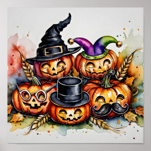 Silly Pumpkin Faces Poster