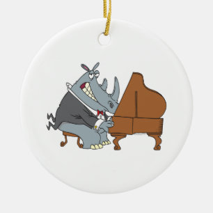 silly rhino playing piano pianist cartoon ceramic tree decoration