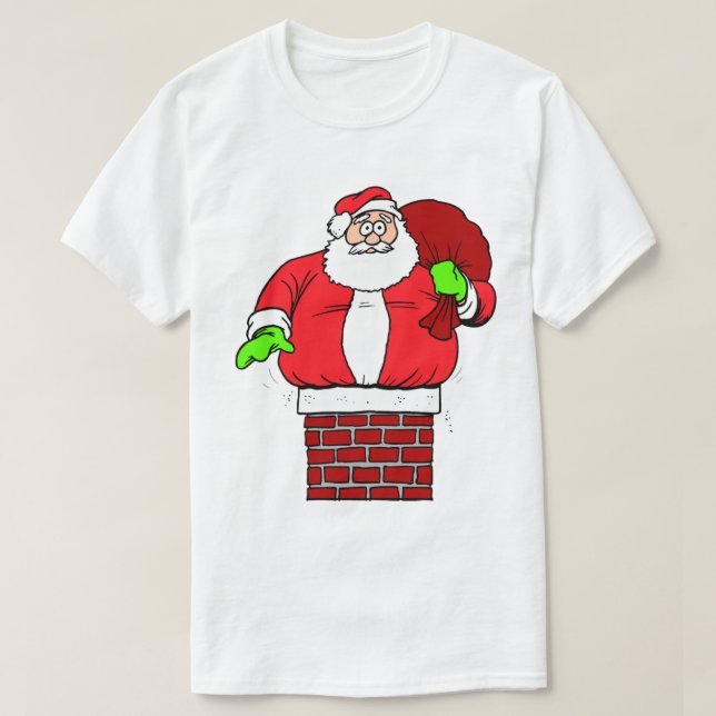 Silly Santa Claus Upside Down In Chimney Christmas T-Shirt (Design Front)