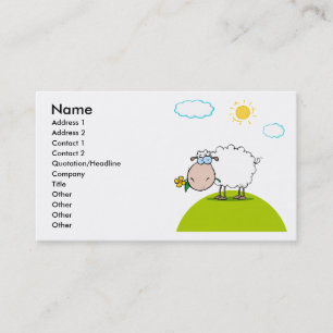 silly sheep on a hill with a flower business card
