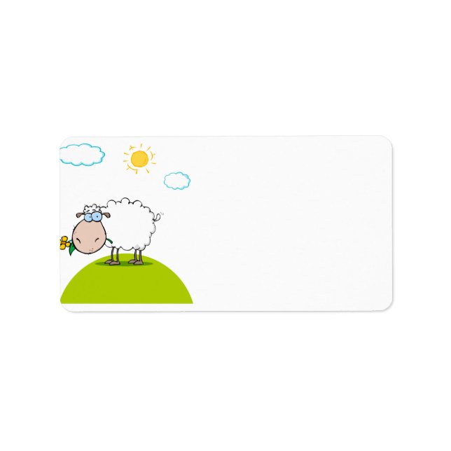 silly sheep on a hill with a flower label (Front)