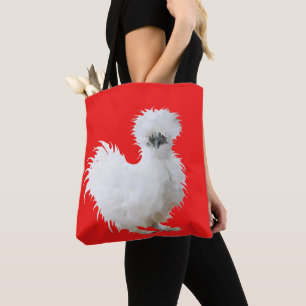 Silly Silkie Chicken on Red Tote Bag