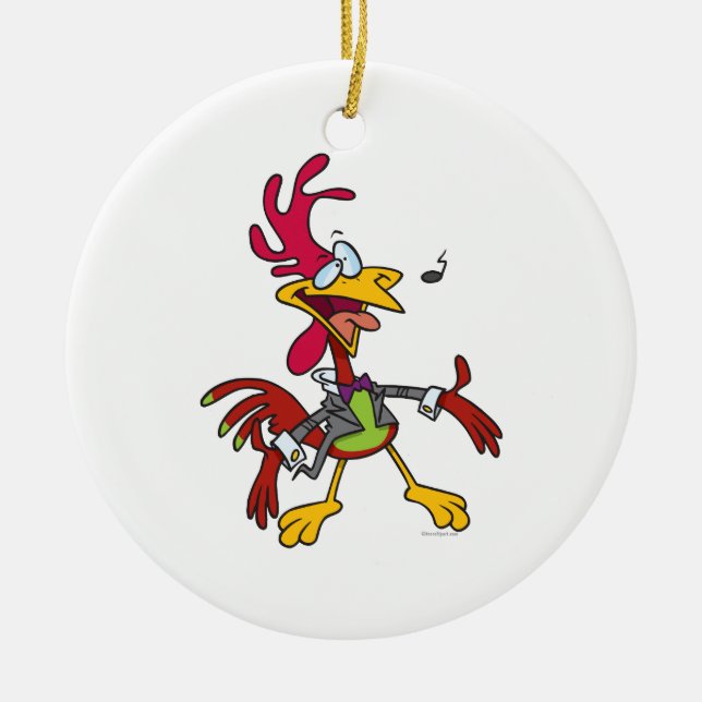 silly singing rooster cartoon ceramic tree decoration (Front)