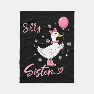 Silly Sister Cute Goose Sister Family Matching Fleece Blanket