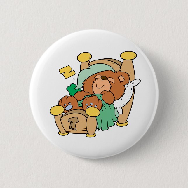 silly sleeping teddy bear design 6 cm round badge (Front)