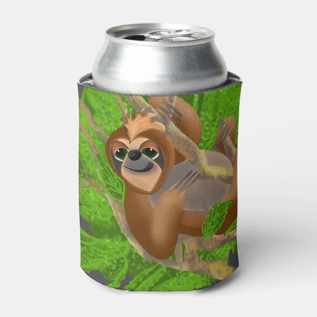 Silly Sloth Relaxing In A Tree Can Cooler (Can Front)