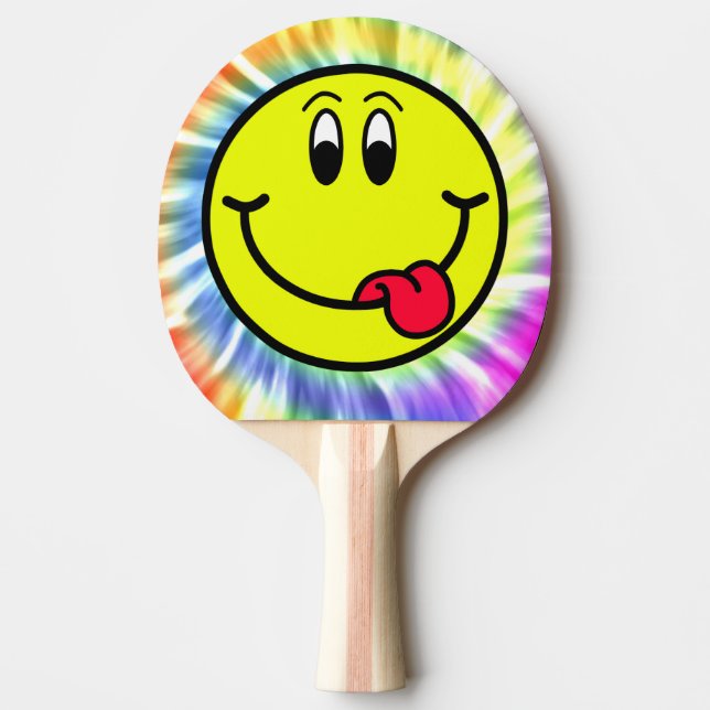 Silly Smiling Face Emoji Tie Dye Ping Pong Paddle (Front)