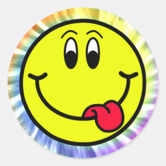 Silly Smiling Face Emoji Tie Dye Round Sticker