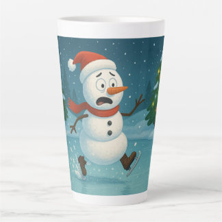 Silly Snowman Ice Skating on Christmas Eve Latte Mug