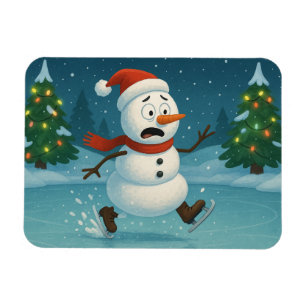 Silly Snowman Ice Skating on Christmas Eve Magnet