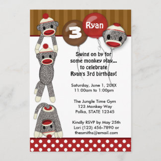 Silly SOCK MONKEY Birthday Invitation SMR girl/boy