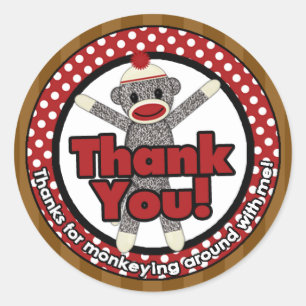 Silly SOCK MONKEY Birthday Round sticker SMR #4