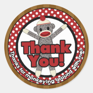 Silly SOCK MONKEY Birthday Round sticker SMR #4