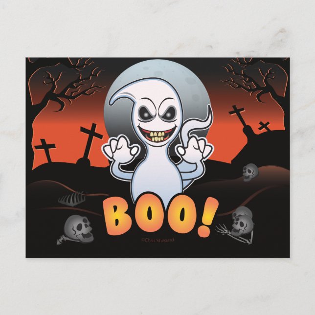 Silly Spooky Ghost in a Graveyard! Halloween Fun Holiday Postcard (Front)