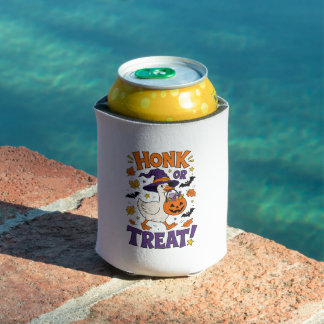 Silly Spooky Goose Witch Halloween Pumpkin Can Cooler