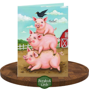 Silly Stack of Pigs Barnyard Fun Thinking of You Card