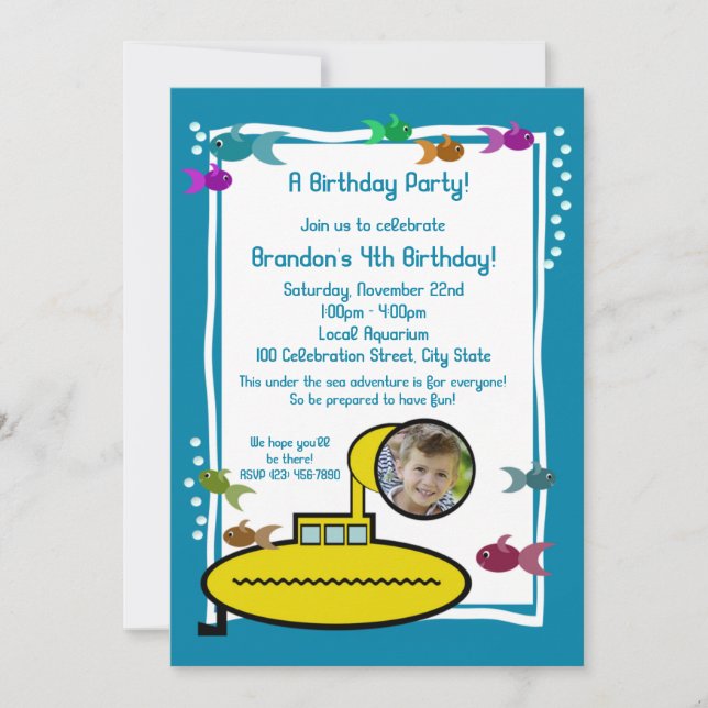 Silly Sub Aquarium Birthday Invitation (Front)