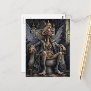 Silly Surreal Fairy King on His Porcelain Throne Postcard