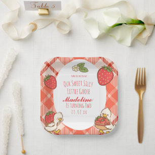  Silly Sweet Goose Strawberries Birthday Paper Plate