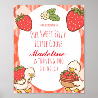 Silly Sweet Goose Strawberries Birthday Poster