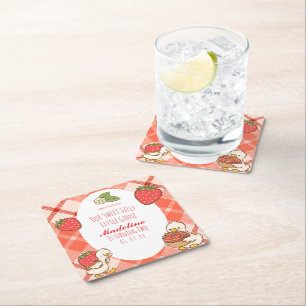 Silly Sweet Goose Strawberries Birthday Square Paper Coaster