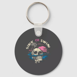 Silly Tropical Sunset Skull Sink Ocean Swim Key Ring