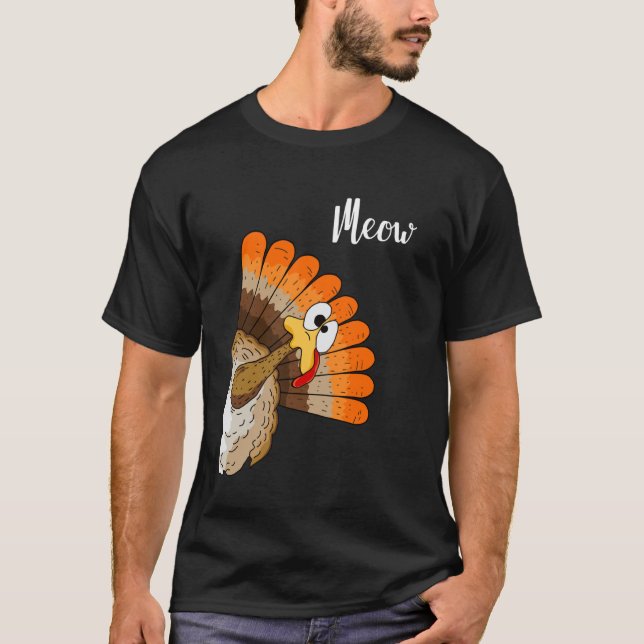 Silly Turkey Meow Thanksgiving Cartoon Humor Graph T-Shirt (Front)