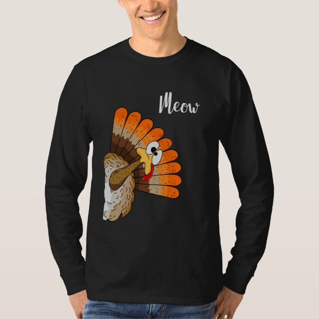 Silly Turkey Meow Thanksgiving Cartoon Humor Graph T-Shirt (Front)