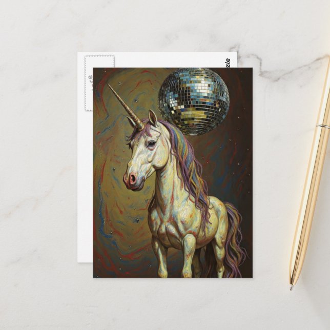 Silly unicorn at the disco postcard (Front/Back In Situ)