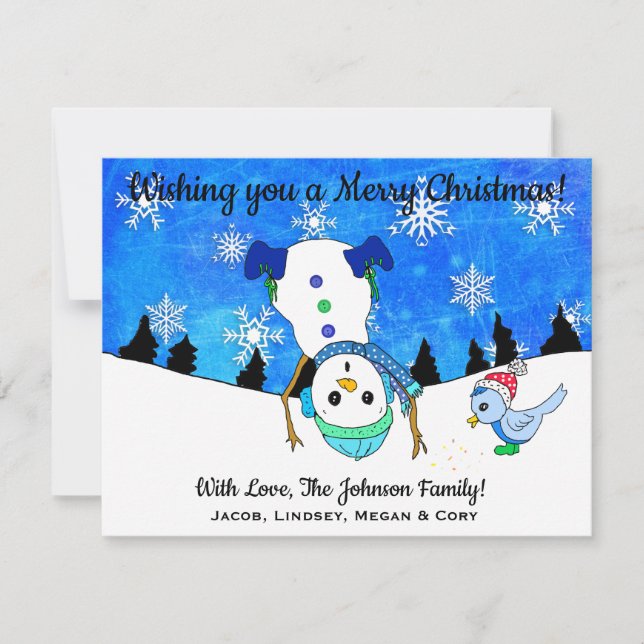 Silly Upside Down Snowman Playing in Snow Christma Holiday Card (Front)