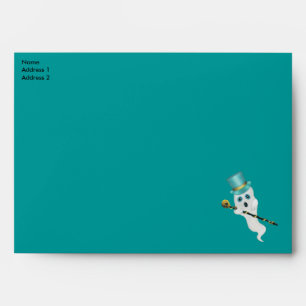 Silly White Ghost Blue eyes Top Hat Skull Cane Envelope