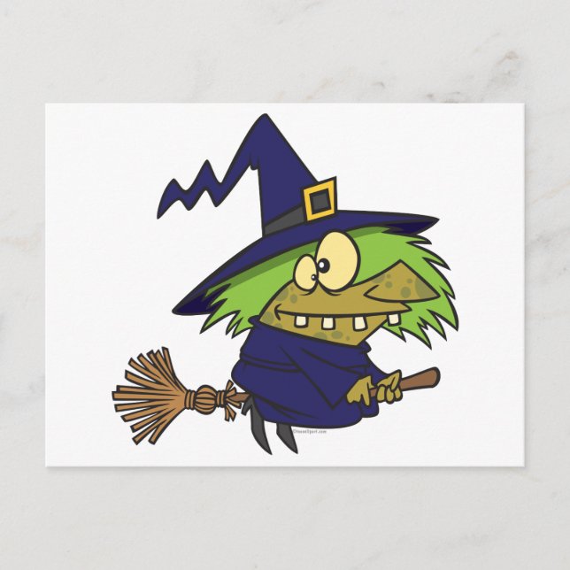 silly witchy witch toad on broomstick postcard (Front)